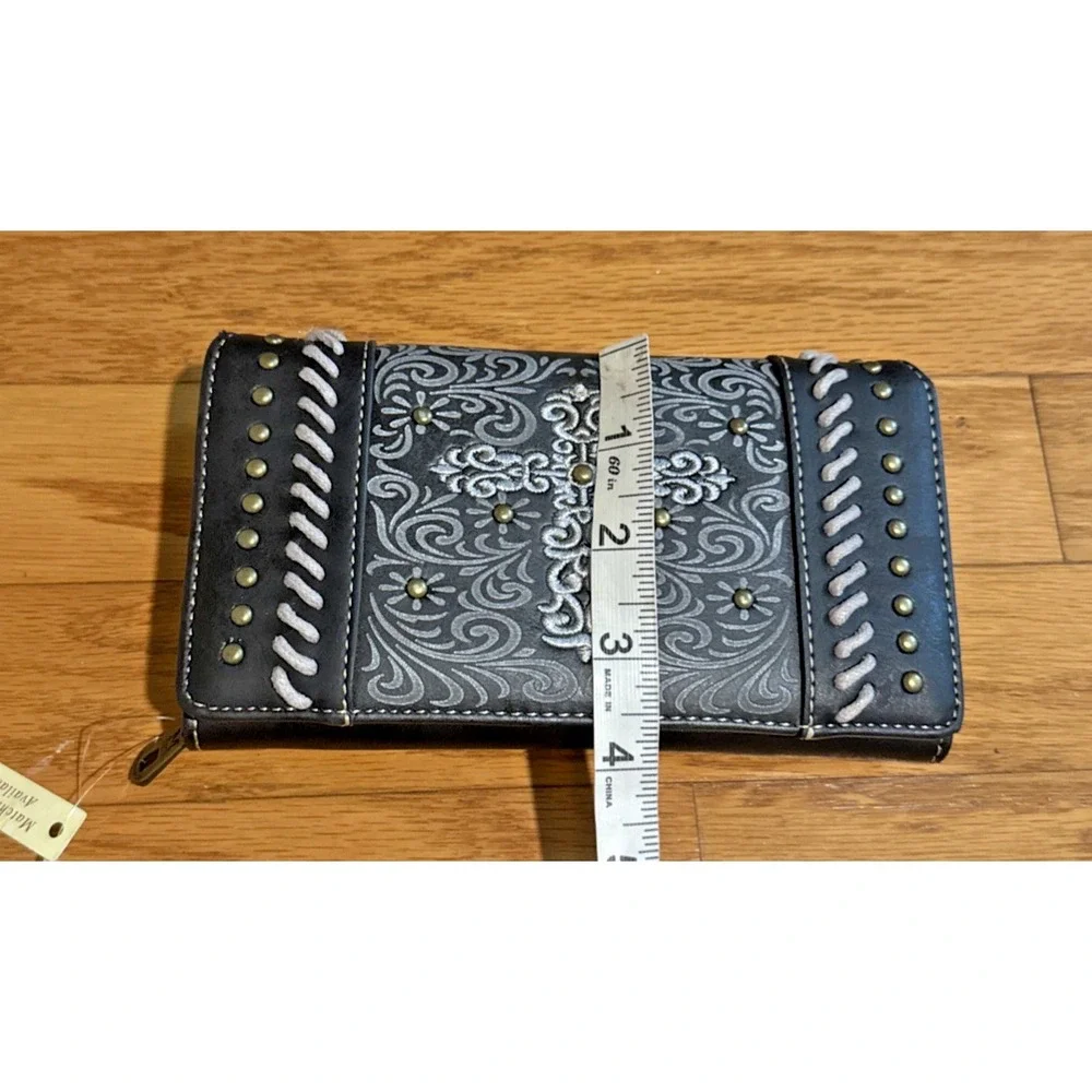 NWT Montana West Black Gray Cross Wallet NWT Crass Studded Western Coin Zipper *